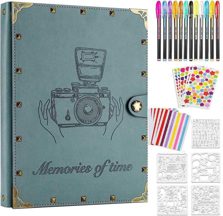 ZEEYUAN Fotoalbum Nieten Scrapbook Selbstgestalten 60 Nachfüllseiten Vintages Fotobuch zum Einkleben