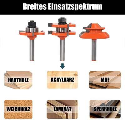 AKYLIN 3tlg 45 Grad Gehrungsfräser Nut und Feder Fräser Set 8mm Schaft,Scheibennutfräser mit 4 Lager