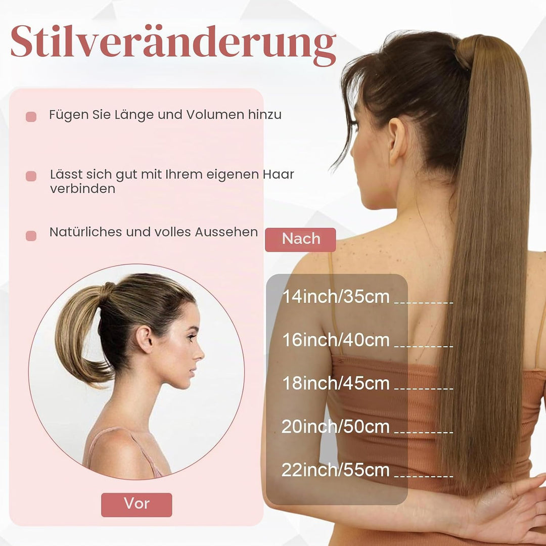 S-noilite Echthaar-Extensions aus glattem und langem natürlichem Haar – Pferdeschwanz Ponytail mit e
