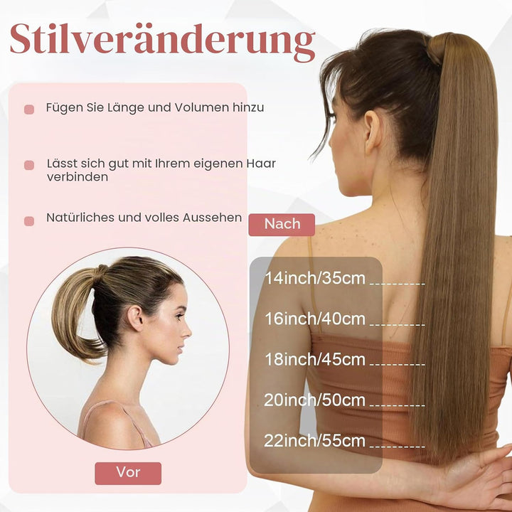 S-noilite Echthaar-Extensions aus glattem und langem natürlichem Haar – Pferdeschwanz Ponytail mit e