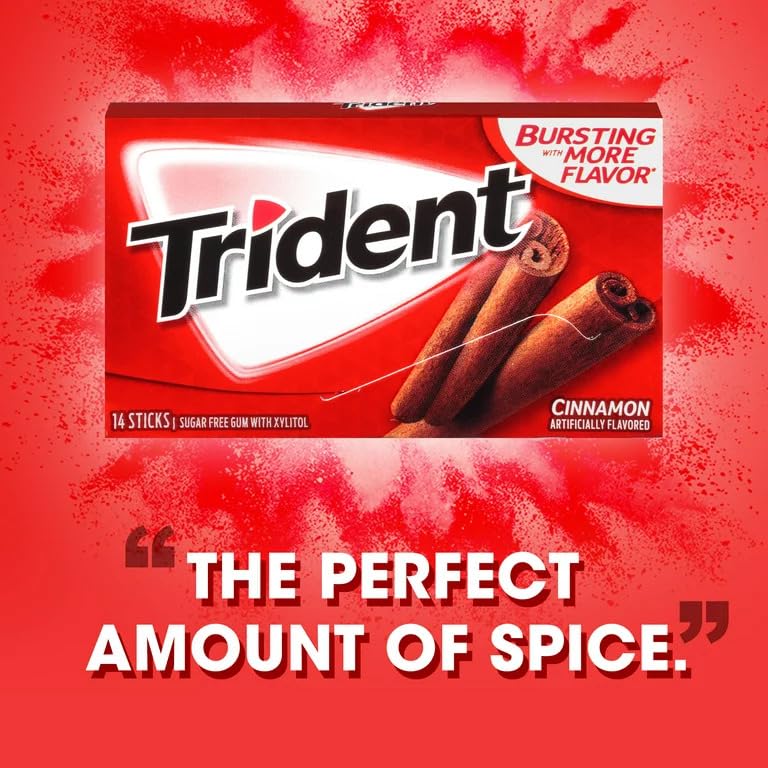 Trident Cinnamon Sugar Free Gum, 12 Packs of 14 Pieces (168 Total Pieces)