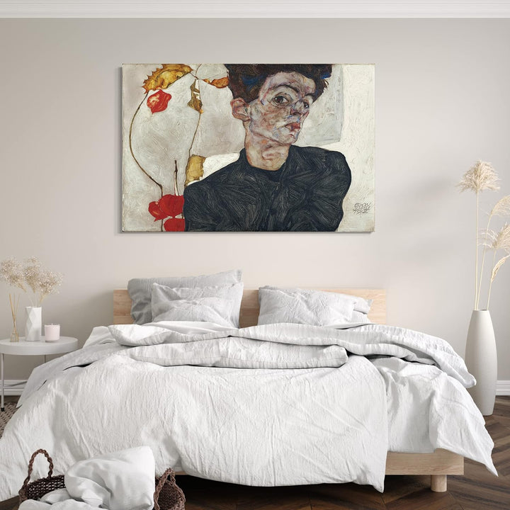 Printed Paintings Leinwand (80x60cm): Egon Schiele - Selbstportrait mit Physalis 80x60 cm, 80x60 cm