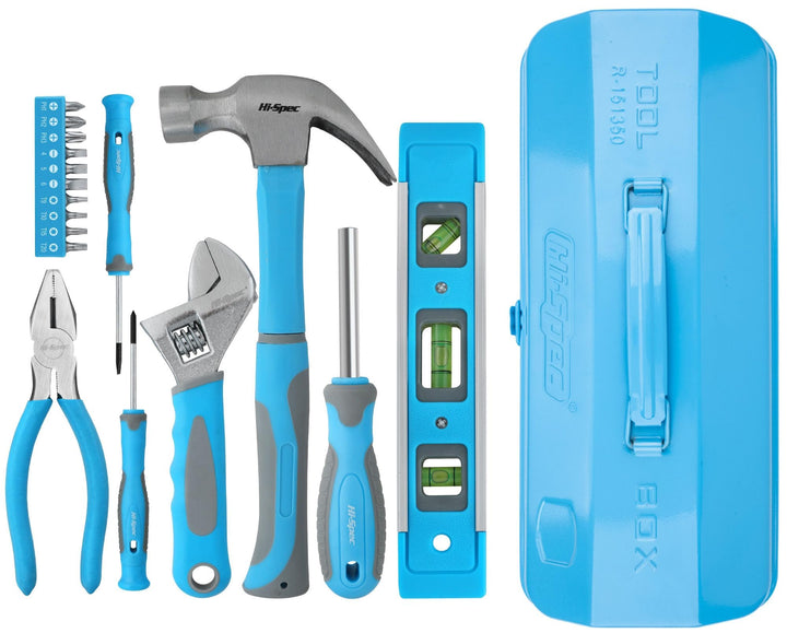 Hi-Spec Werkzeug-set für Anfänger in Blauer Metallbox. Komplettes echtes Handwerkzeug für Heimwerker