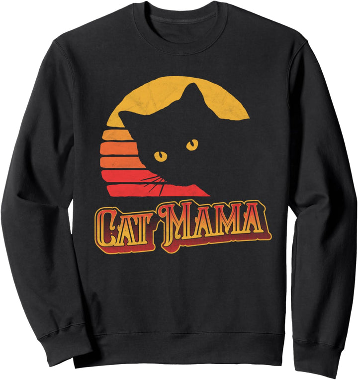 Cat Mama Vintage Eighties Style Cat Retro Distressed Sweatshirt