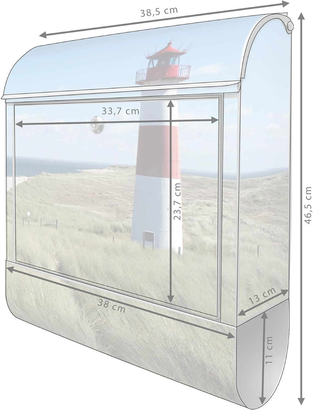 banjado® Design Briefkasten mit Motiv Leuchtturm 39x47x14cm &amp; 2 Schlüssel - Briefkasten Stahl Silber