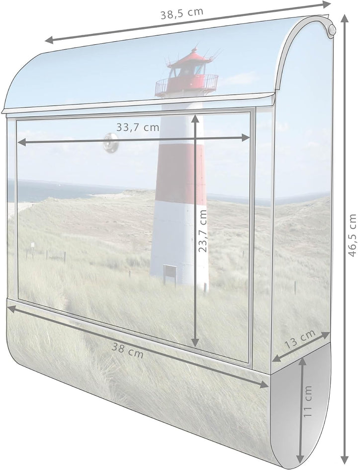 banjado® Design Briefkasten mit Motiv Leuchtturm 39x47x14cm &amp; 2 Schlüssel - Briefkasten Stahl Silber