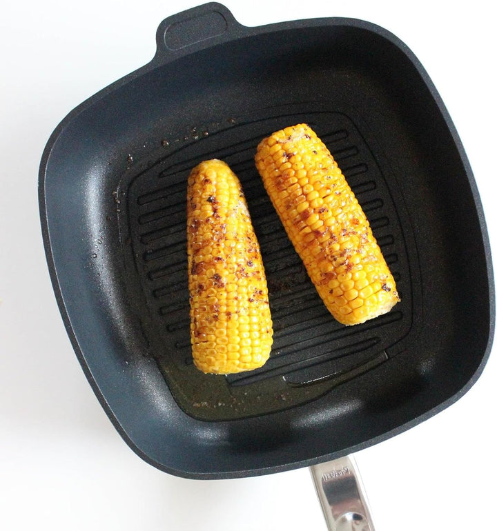 BAF quadratische Grillpfanne 26 x 26 cm - hoher Rand - grosse gerillte Pfanne beschichtet aus Alumin