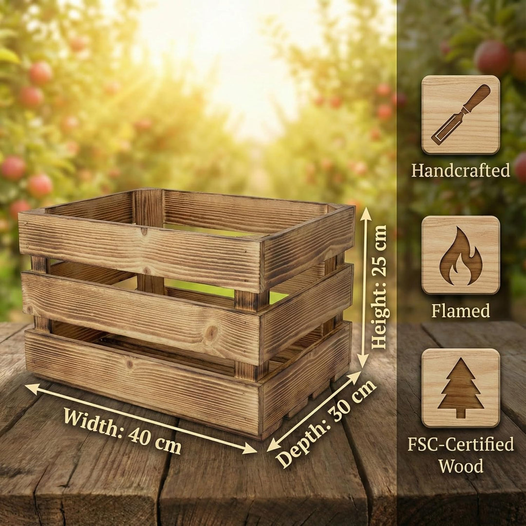 Teramico Vintage Holzkisten 40 x 30 x 25cm geflammt | Weinkisten &amp; Obstkisten | Set-Angebote (3er Se