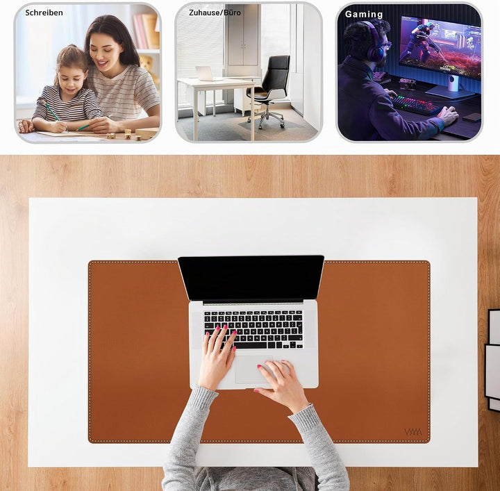 VYAAA Schreibtischunterlage Leder und Kork, 100 x 60cm Tischunterlage, Multifunktionales Laptop Mous