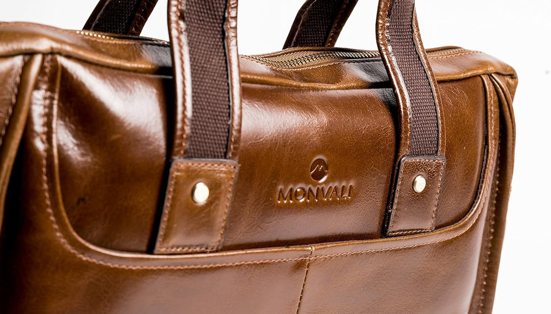 MONVALI Herren Aktentasche Leder Weston braun Businesstasche Laptoptasche 14 Zoll