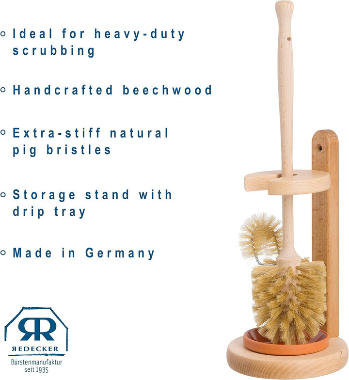 WC Bürste, Holz Klobürste mit WC Ständer aus Buchenholz, Bürste mit Randreiniger