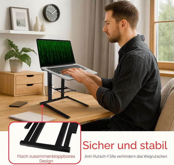 pyle PLPTS35 Tragbarer Laptop-Ständer – Stehtisch mit Faltbarer Höhe und sekundärer Zubehörablage fü