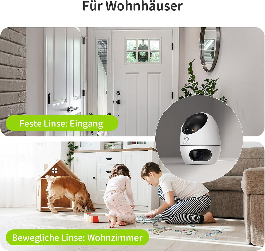 Beans View 2K+2K (3MP+3MP) Innenkamera Zwei Objektiven für Überwachung und Sicherheit, 2,4 GHz WLAN,
