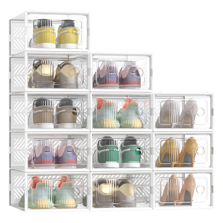 SONGMICS Schuhboxen, 12er Set, Aufbewahrungsbox für Schuhe, robust, faltbar und stapelbar, für Schuh