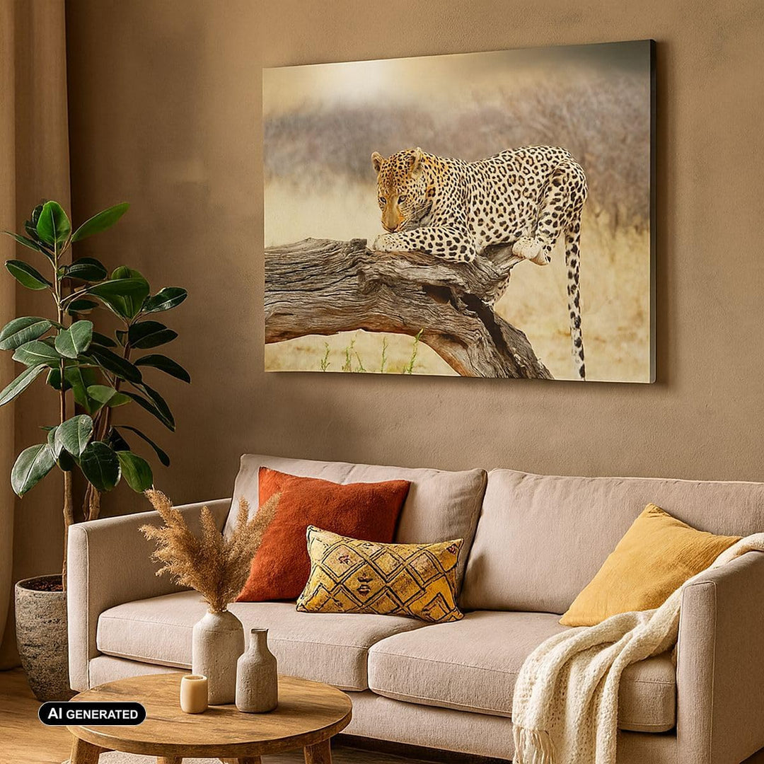 Bilder auf Leinwand Afrika Leopard Katze Safari Leinwandbild 70x50cm Wandbilder Dekoration Wohnzimme
