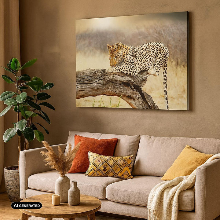 Bilder auf Leinwand 100x70cm Leinwandbild Afrika Leopard Katze Safari Gross Wanddeko Bild Schlafzimm