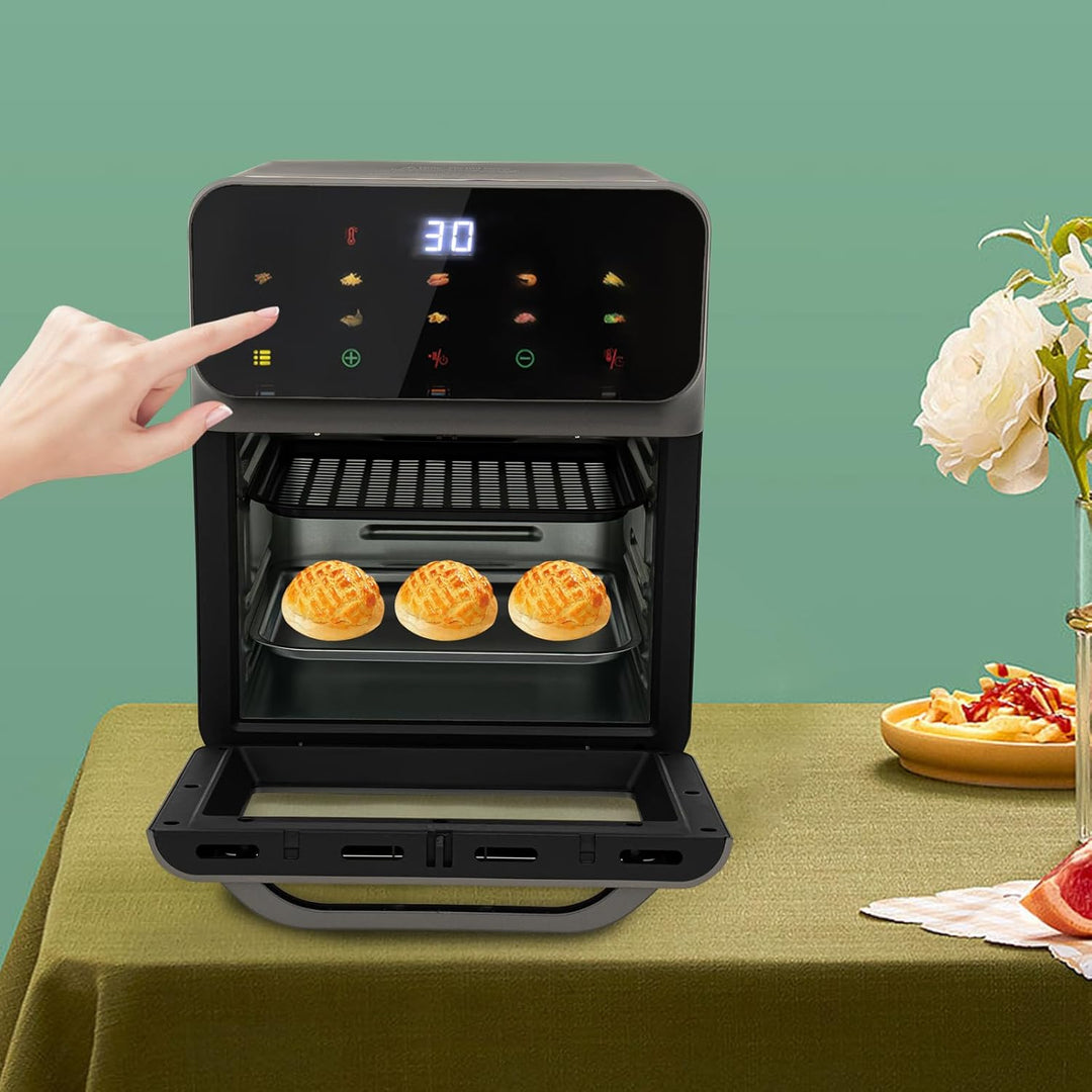 Mini Backofen 13L Pizza-Ofen mit Umluft 3 in1 Backofen,Elektroofen zum Backen & Grillen,mit 2 Backbl