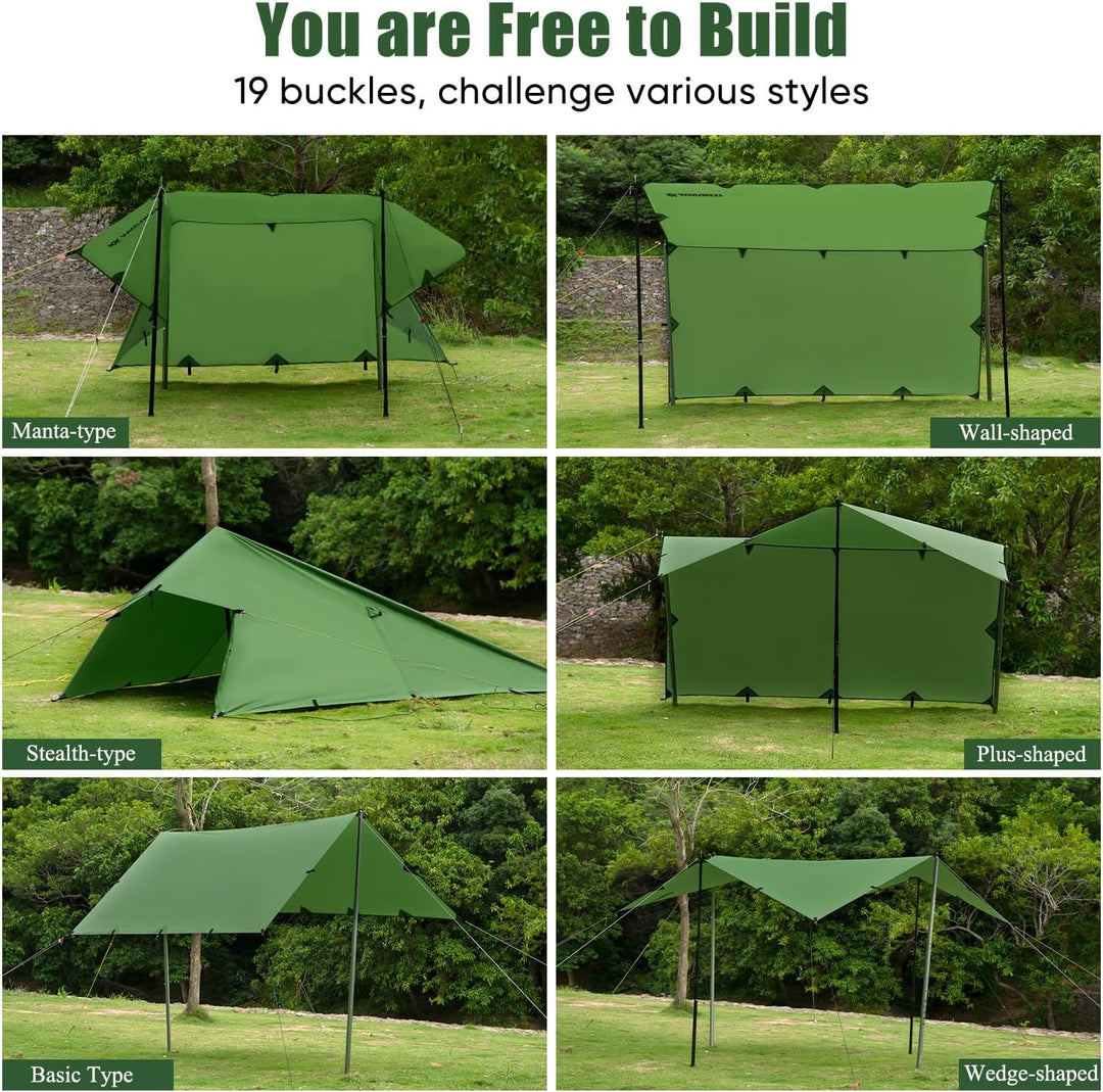 Tarp 3x3 Wasserdicht,Tarp Ultraleicht Zeltplane,Camping Zeltplane mit 19 Öse+Aluminiumstifte+Nylonse