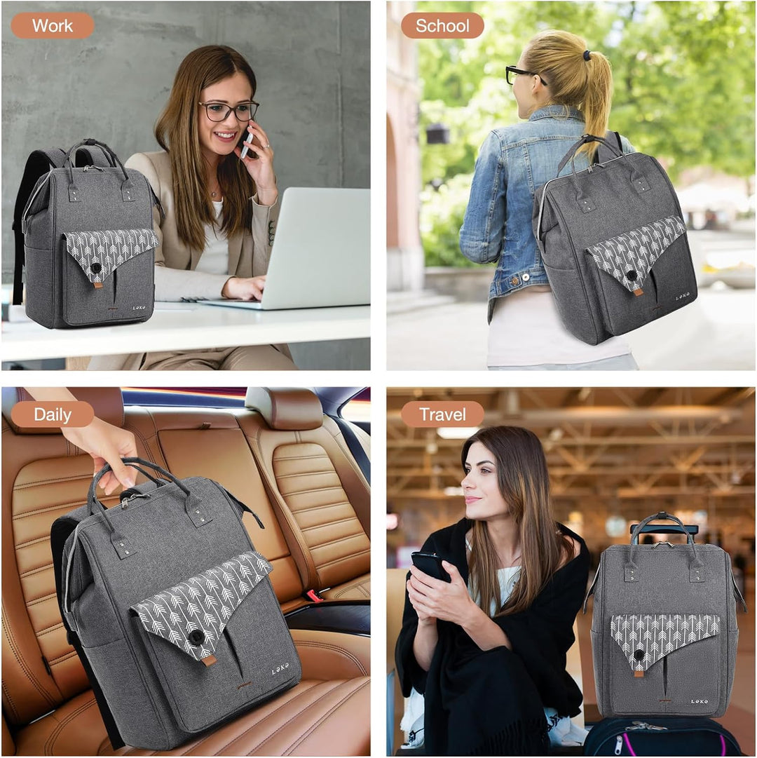 Lekesky Rucksack Damen Schultasche mit Laptopfach &amp; Anti Diebstahl Tasche, 15.6 Zoll Laptoprucksack