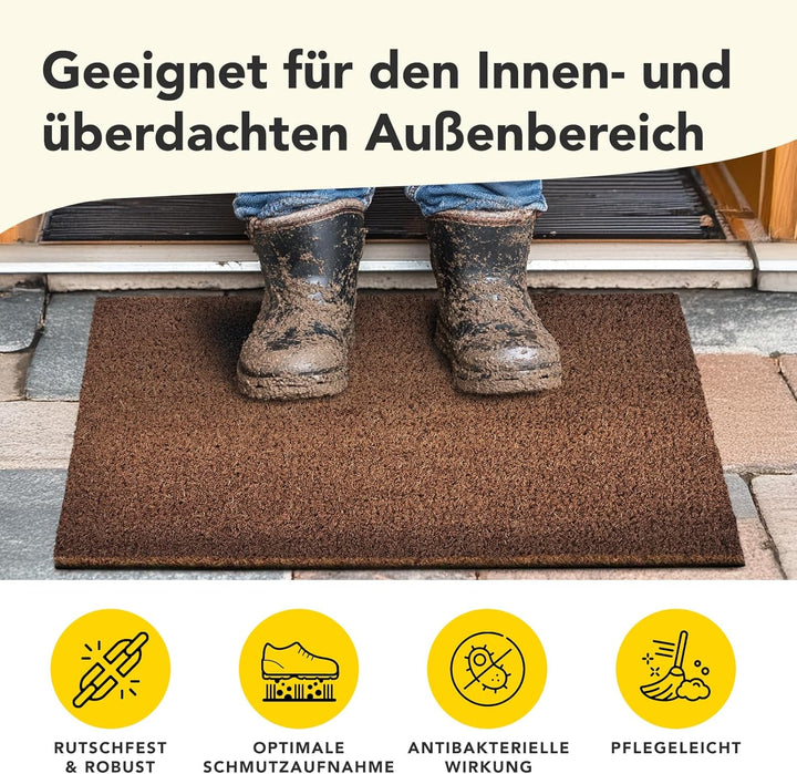 Floordirekt Fussmatte für Innen und Aussen, 40x60 cm Braun, Türmatte aus Kokos, Schmutzfangmatte für