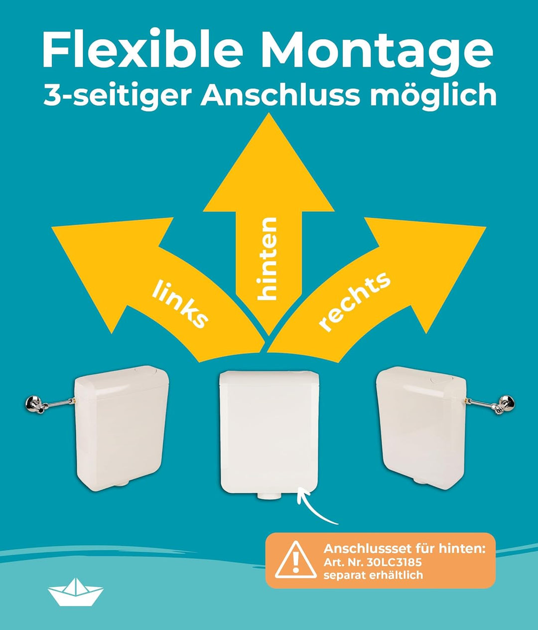 Calmwaters® Spülkasten mit 2-Mengen-Spülung, 3-3,5 & 6-7 Liter Spülmenge, Aufputzspülkasten WC schma