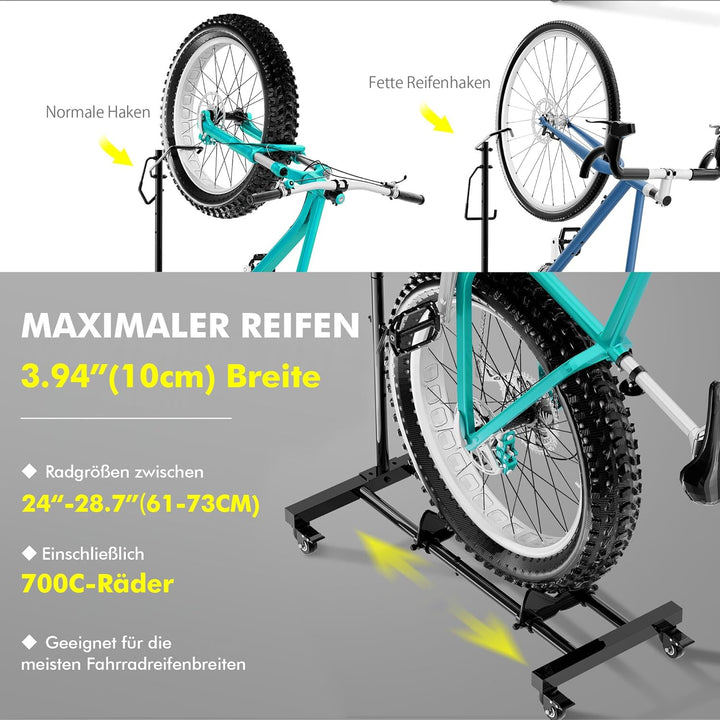 Mimoke Fahrradständer mit Rollen – für MTB und Rennräder bis 29 Zoll, höhenverstellbar, platzsparend