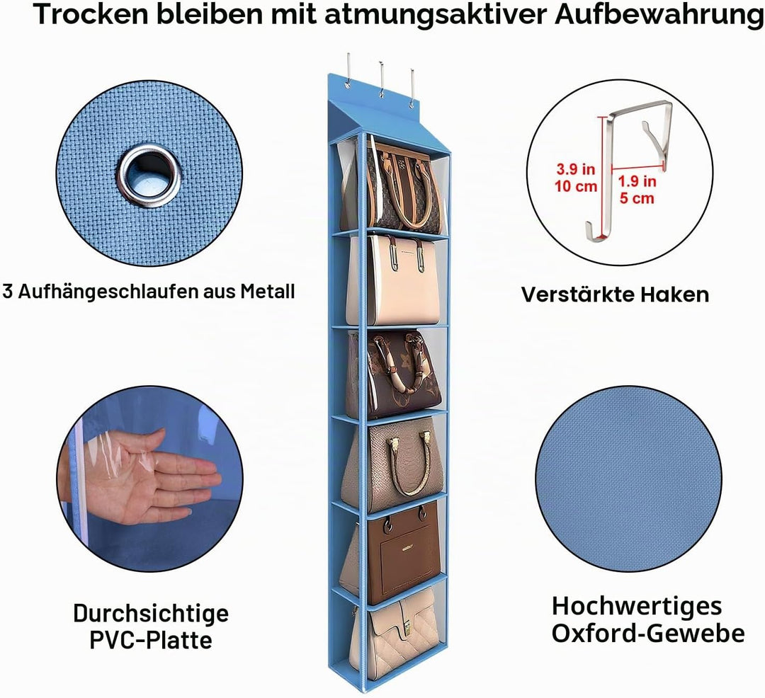 Lirex Geldbörsen-Organizer, 6 Taschen Handtaschen-Organizer mit Reissverschluss zum Aufhängen, für S