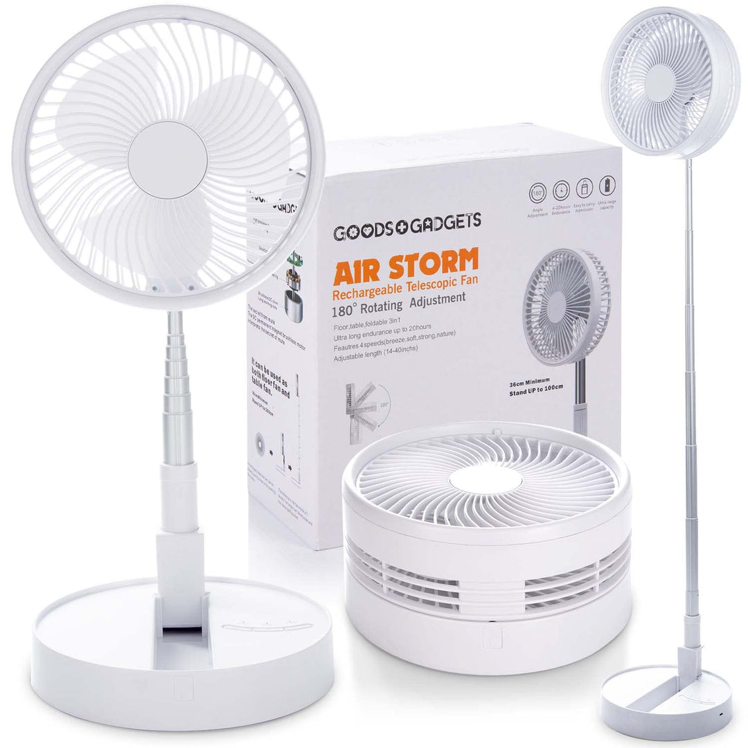 GOODS+GADGETS Faltbarer Tischventilator & Stand-Ventilator mit wiederaufladbarer Batterie mit 6000 m