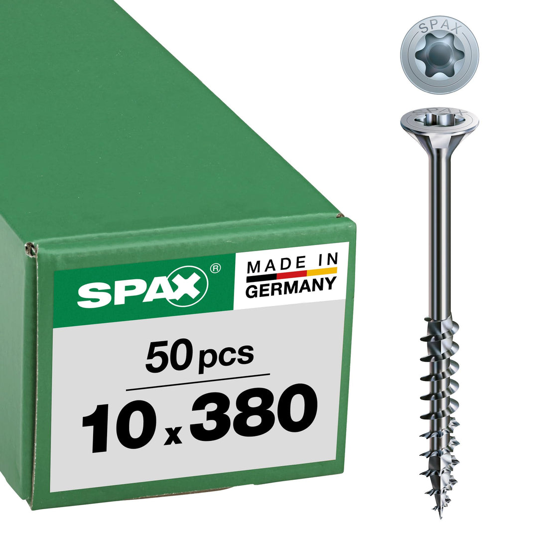 SPAX Holzbauschraube, 10,0 x 380 mm, 50 Stück, T-STAR plus, Senkkopf, Teilgewinde, 4CUT, WIROX A3J,