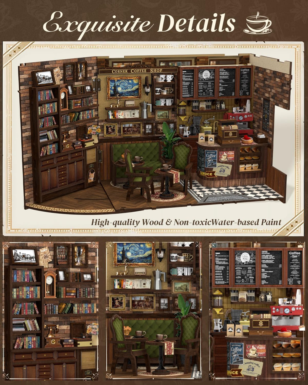 Cutefun Book Nook Kit mit LED-Beleuchtung & Staubschutzhülle - DIY Miniature House Holzmodell Puppen