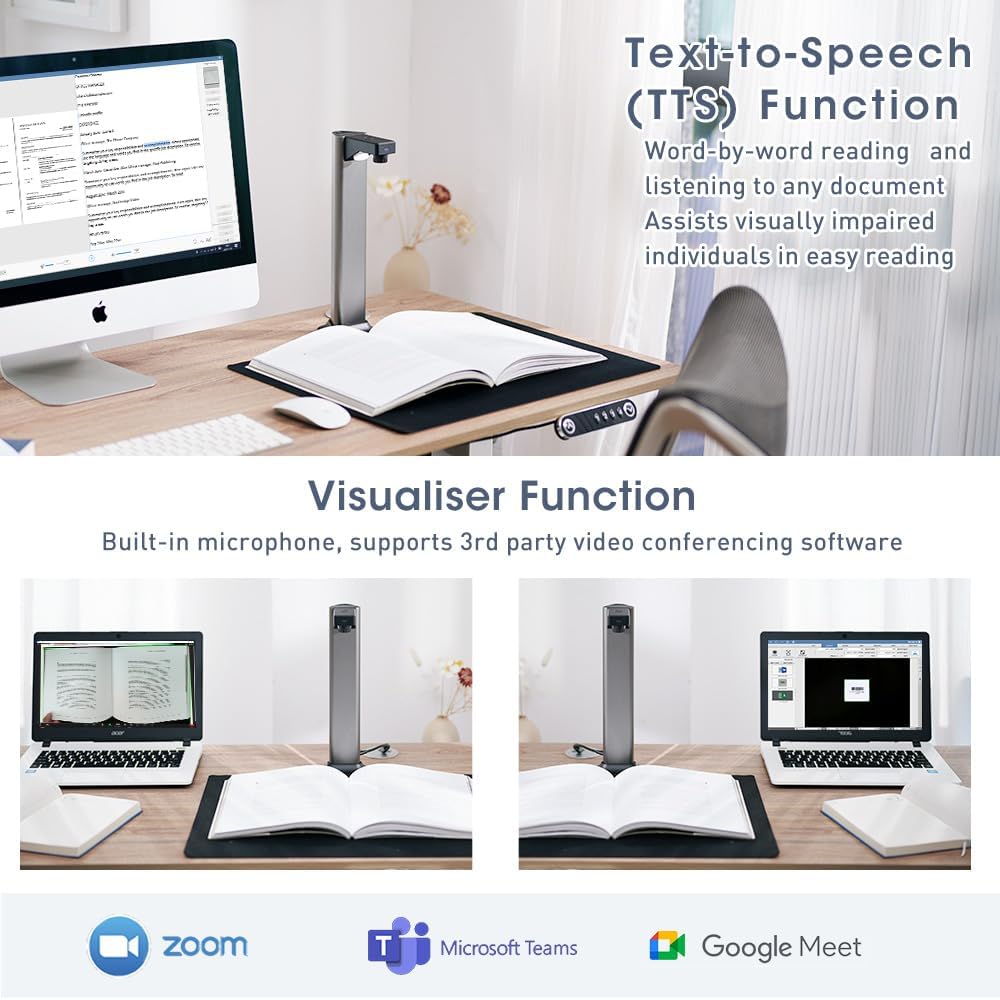 A3 Scanner Dokumentenscanner USB: 13MP Buchscanner mit OCR TTS Visualizer 3-Stufige LED Beleuchtung