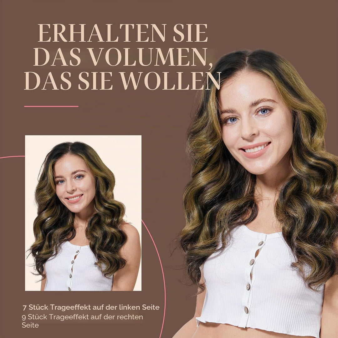 GOO GOO Clip in Extensions Echthaar, Echthaar Extensions Clip, 40cm 150g 9pcs, Extensions Echthaar,
