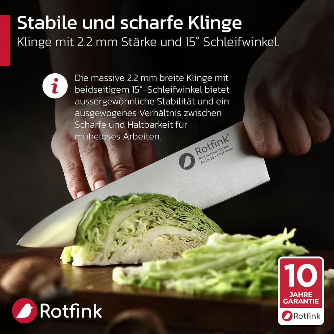 Kochmesser 21 cm, Profi Küchenmesser scharf, Chefmesser, Fleischmesser, Edelstahl 56-58 HRC, ergonom