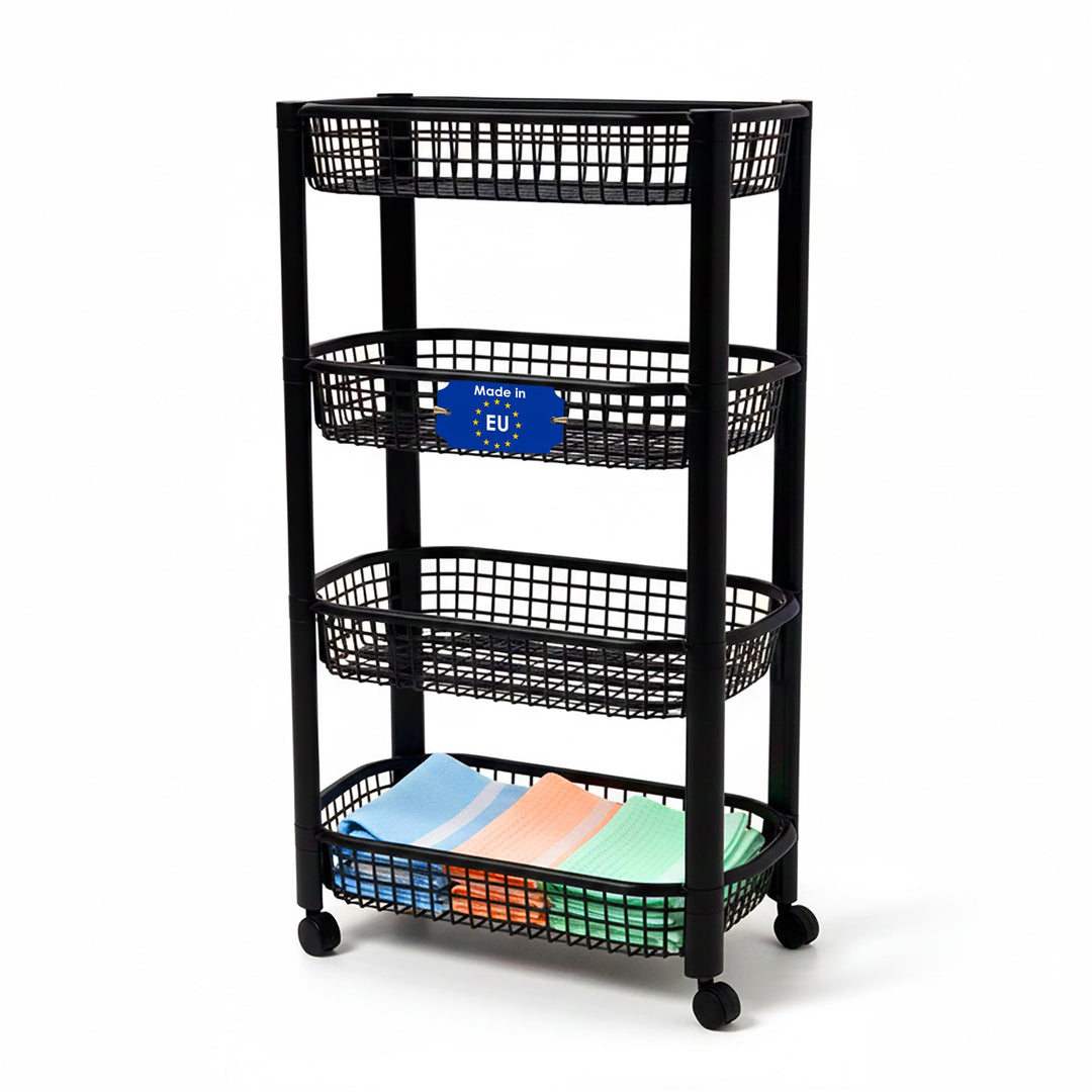Spetebo Küchenwagen auf Rollen mit 4 Korb Ablagen 79 x 46 cm Made in EU - schwarz - Kunststoff Rollw