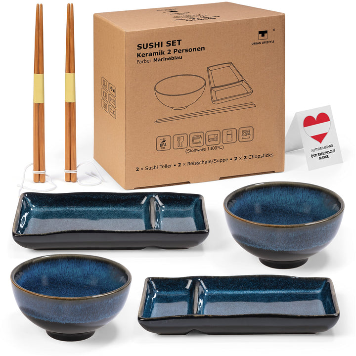 Urban Lifestyle Sushi Geschirr Set Misaki Marinblau 2 Personen, Sushi Set Japanischer Geschirr für M
