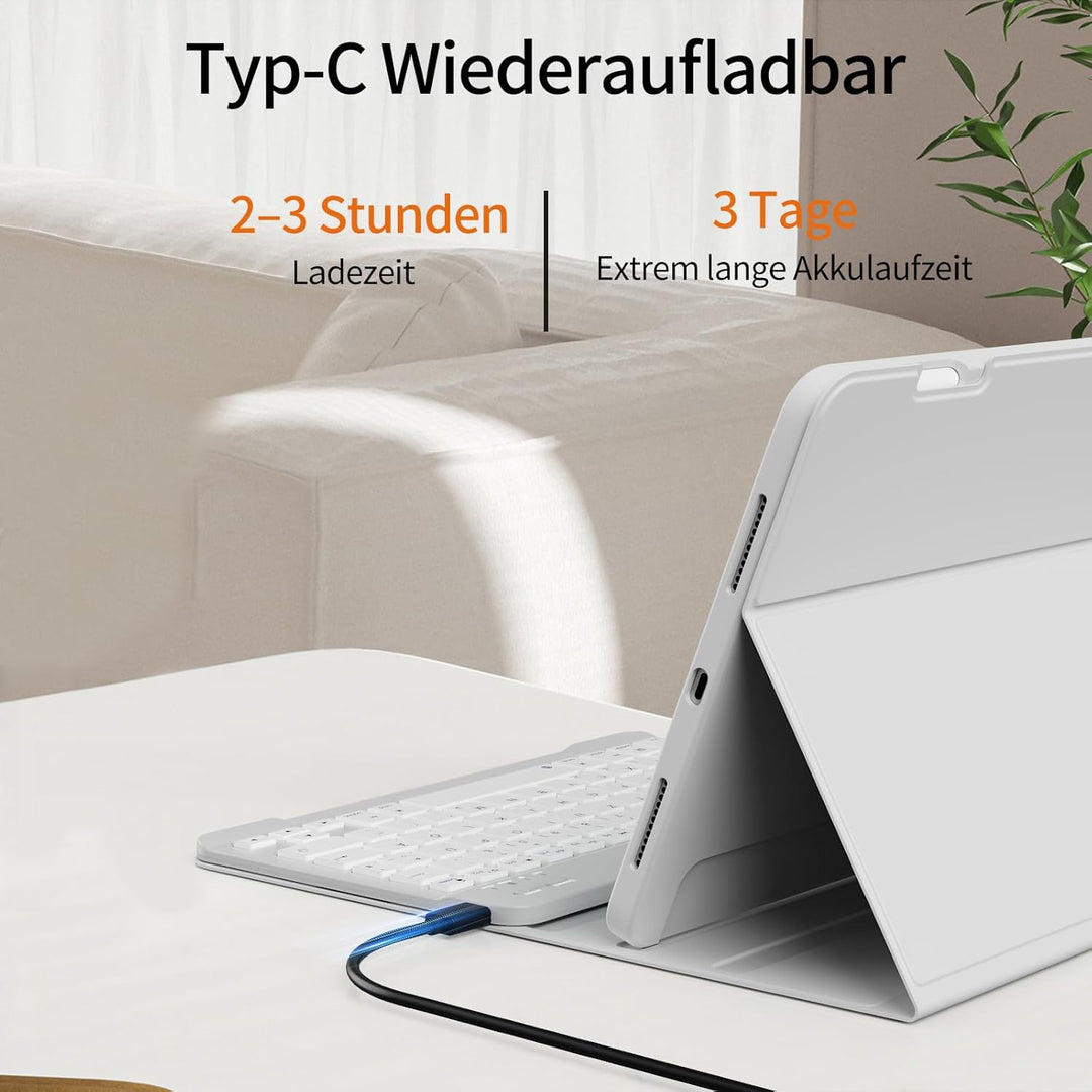 Hülle mit Tastatur für iPad 11. Generation 2025 A16 / iPad 10. Generation 2022 10,9 Zoll, Magnetisch