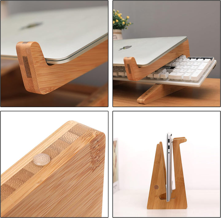 Nuvograin Laptop-Ständer, vertikaler Laptop-Ständer aus Holz für Schreibtisch, Bambus-Laptop-Ständer