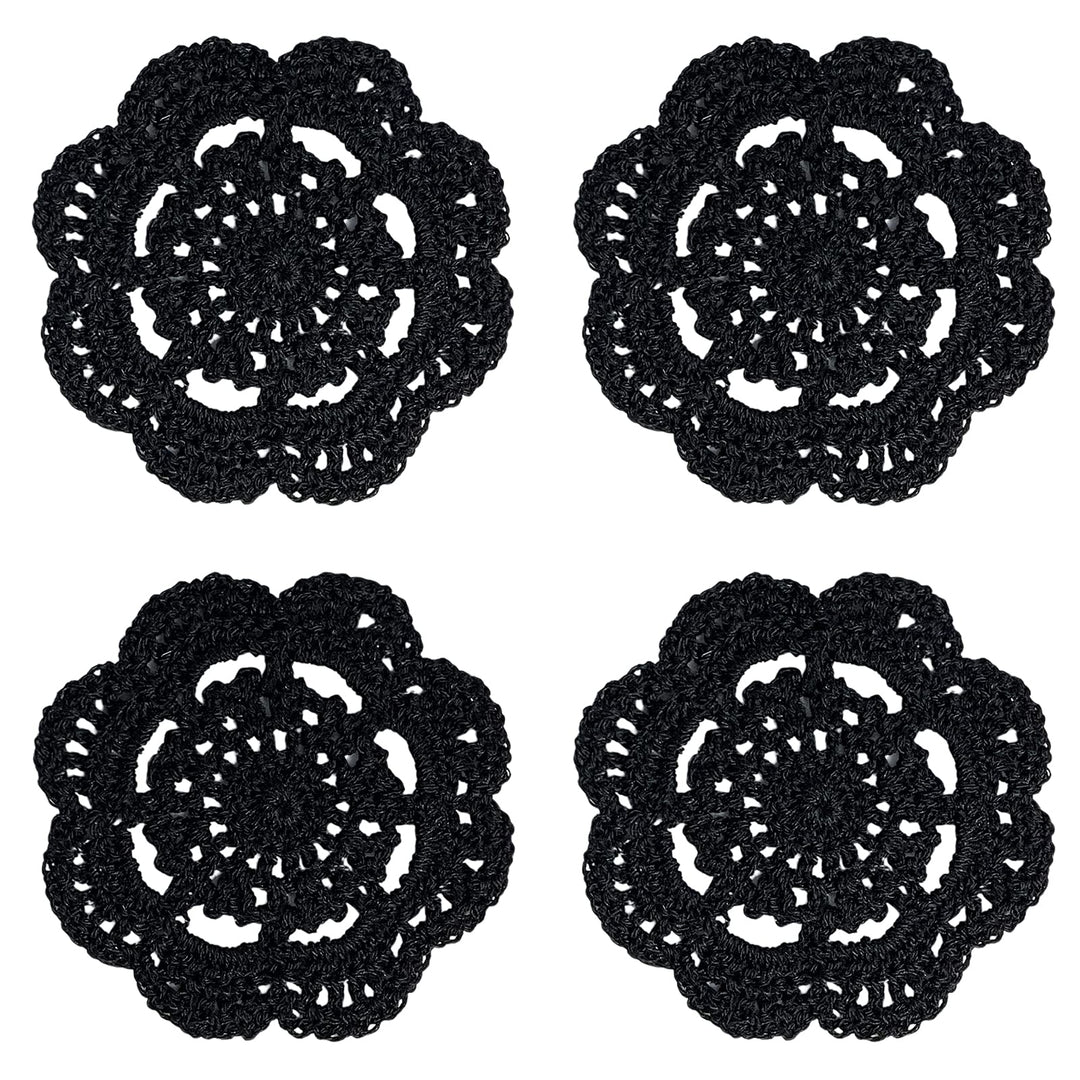 Phantomon Runde Häkeldeckchen mit Spitze, handgefertigt, 10,2 cm, 4 Stück (schwarz), Schwarz