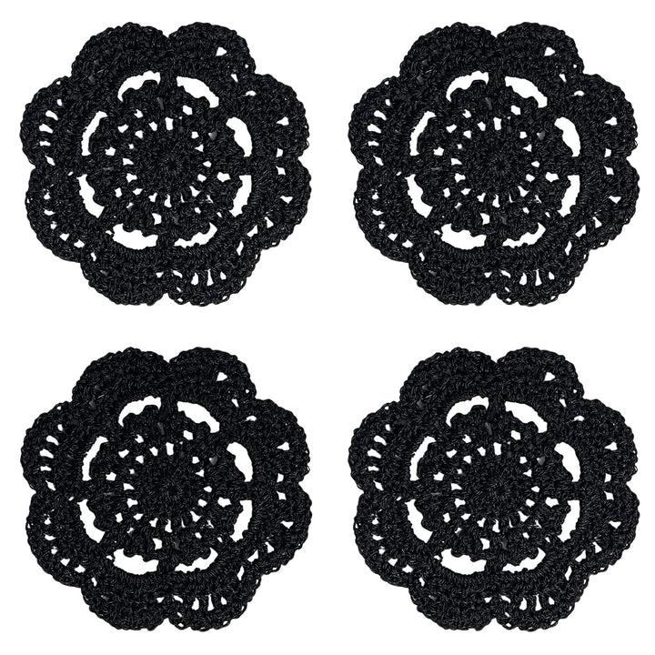 Phantomon Runde Häkeldeckchen mit Spitze, handgefertigt, 10,2 cm, 4 Stück (schwarz), Schwarz