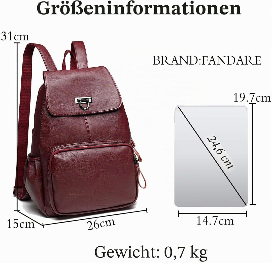 FANDARE Echtes Leder Rucksack Damen Stylisch Rucksäcke Wasserdicht Daypack Schultasche für Universit