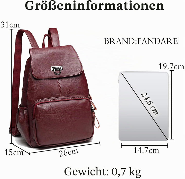 FANDARE Echtes Leder Rucksack Damen Stylisch Rucksäcke Wasserdicht Daypack Schultasche für Universit