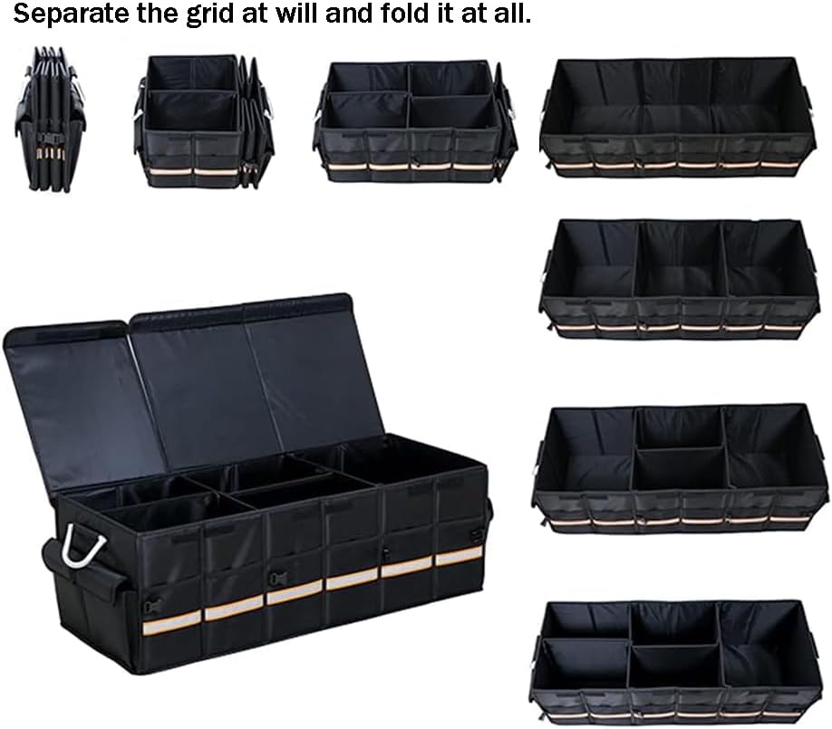 TINMAGI Kofferraum Organizer, Kofferraumtasche 90cm, Auto Organizer Kofferraum mit Fächern, Deckel,