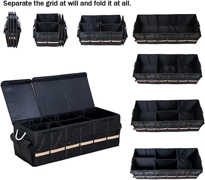 TINMAGI Kofferraum Organizer, Kofferraumtasche 90cm, Auto Organizer Kofferraum mit Fächern, Deckel,