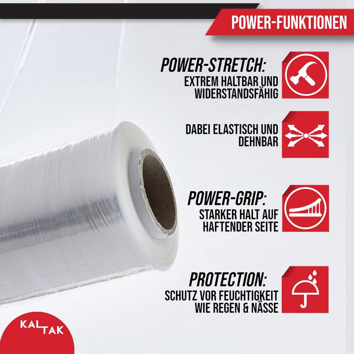 KALTAK Wickelfolie Stretchfolie Handstretchfolie transparent bis 450m [gestretcht] Rolle 300m ungede