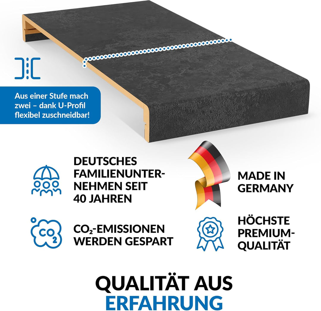 Treppenstufen mit U-Profil [LED-kompatibel] Renovierungsstufen für die Treppe, Laminat-Stufen, Tritt