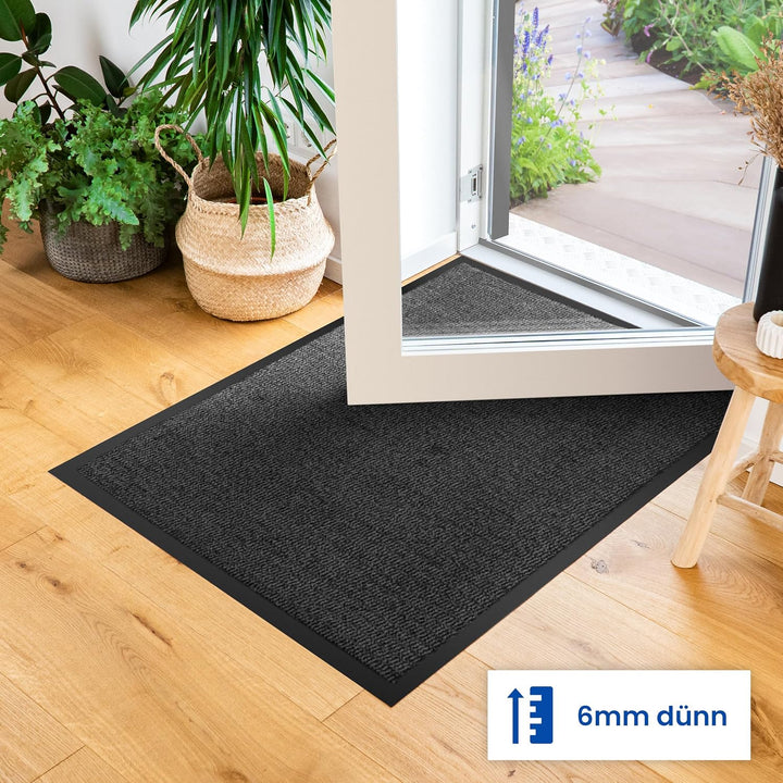 Hochwertige Fussmatte Grau-Schwarz 90x120 gross für Innen &amp; Aussen - Schmutzfangmatte rutschfest, wa