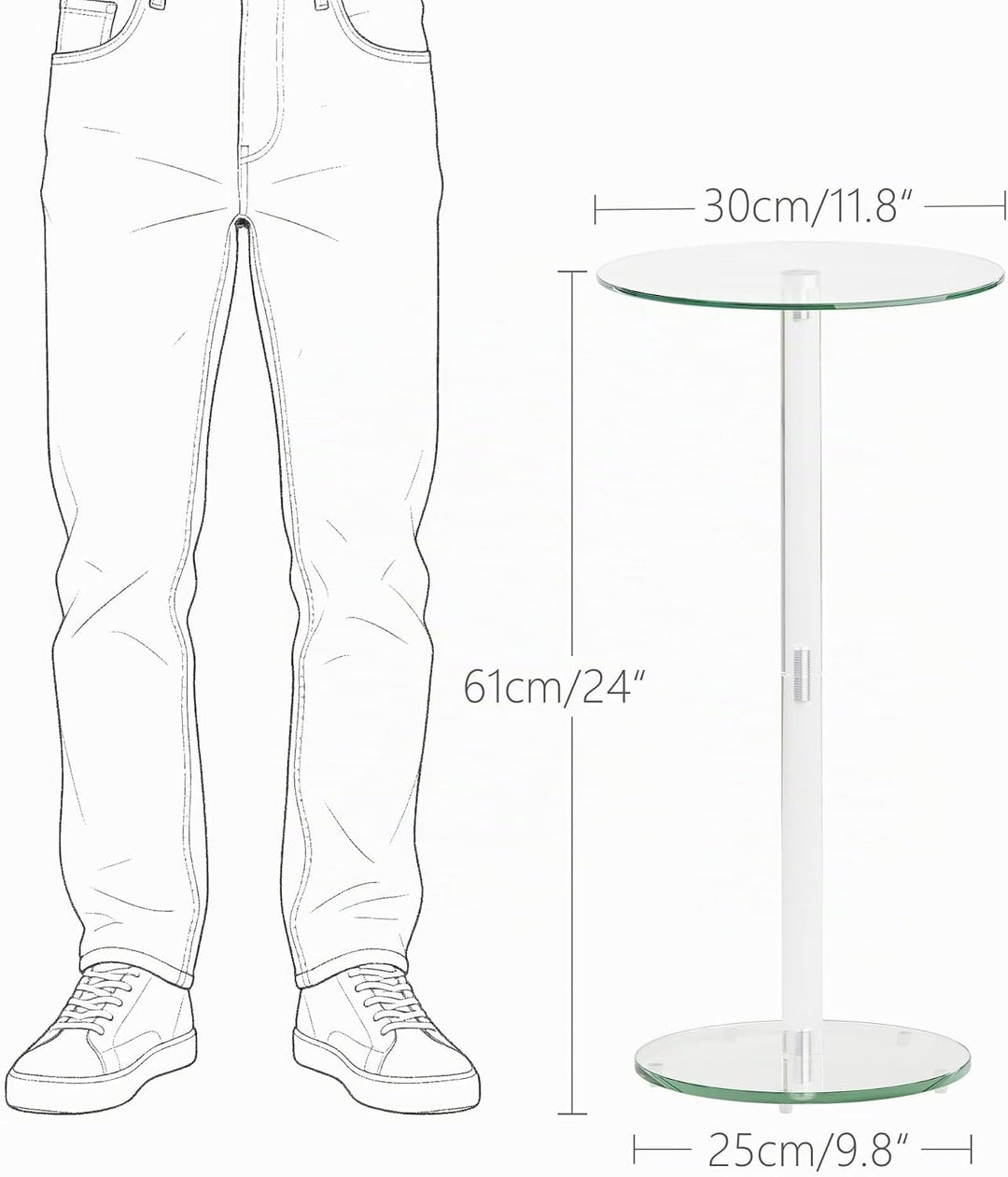 Beistelltisch Rund Glas Transparent Klein Side Table Wohnzimmer LET524TR, Rund