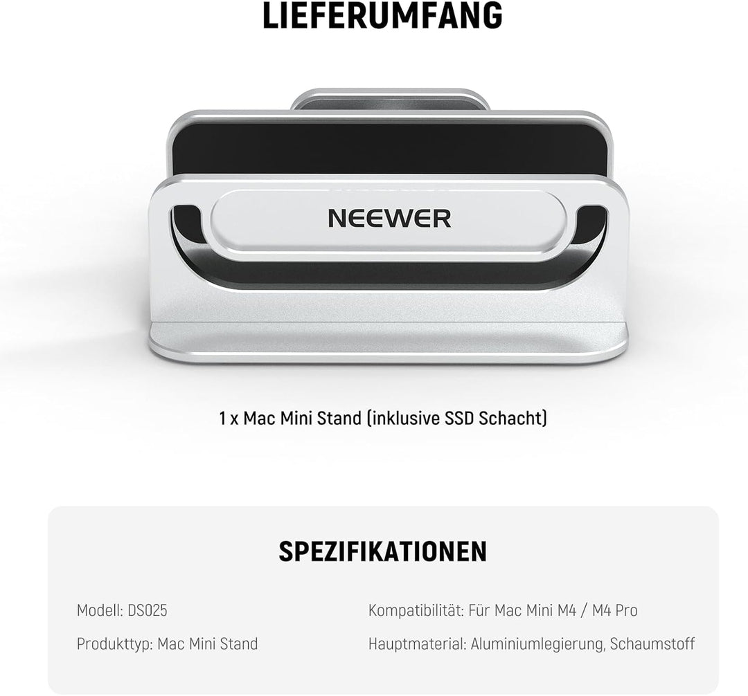 NEEWER Basics Mac mini Ständer mit SSD Halterung, PC Steckplatz aus Aluminiumlegierung, aufrechtes R