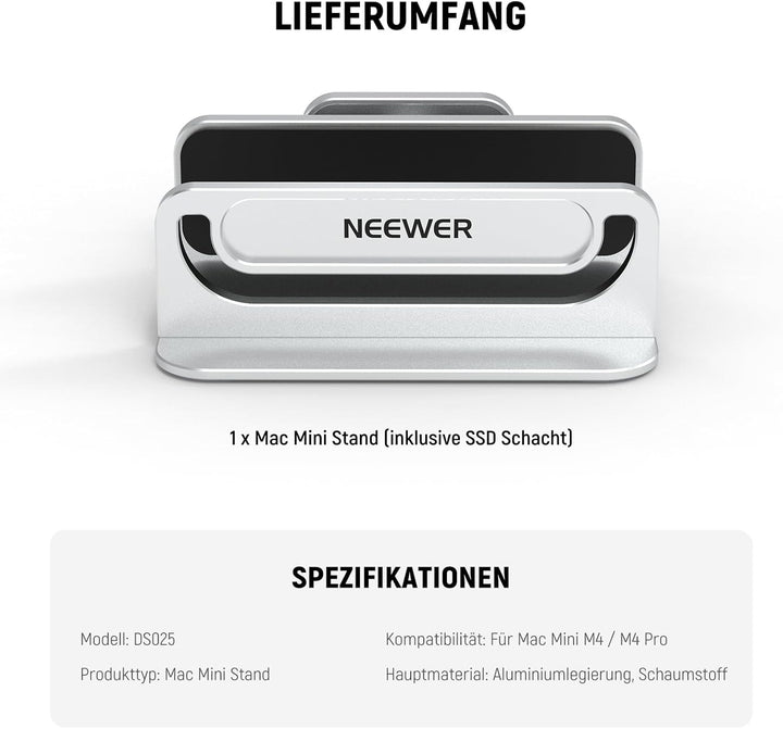 NEEWER Basics Mac mini Ständer mit SSD Halterung, PC Steckplatz aus Aluminiumlegierung, aufrechtes R