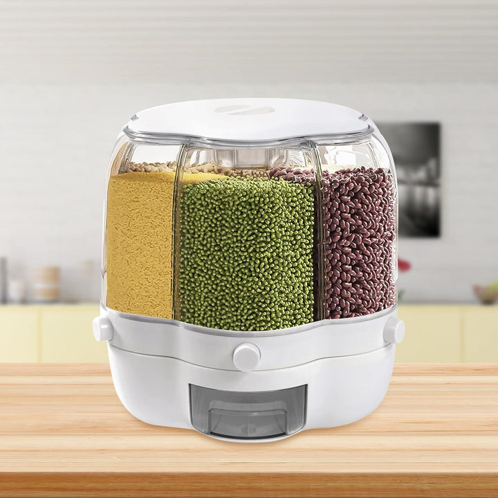 Cereal Dispenser, 6-Grid Rotating Dry Food Dispenser Kitchen Rice Flour Sugar Grain Storage Bucket K